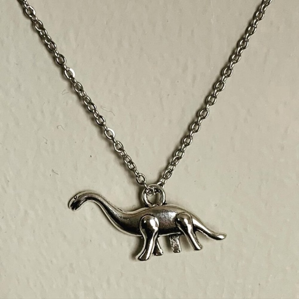 Silver Dinosaur Brontosaurus Necklace - Cute Sauropod, Sinclair, Pendant - Picture 1 of 5